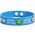 Argentina silicone World Cup fan wristband in sky blue with ARGENTINA lettering and crest