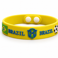 Brazil silicone World Cup fan wristband in yellow with blue BRAZIL lettering and crest
